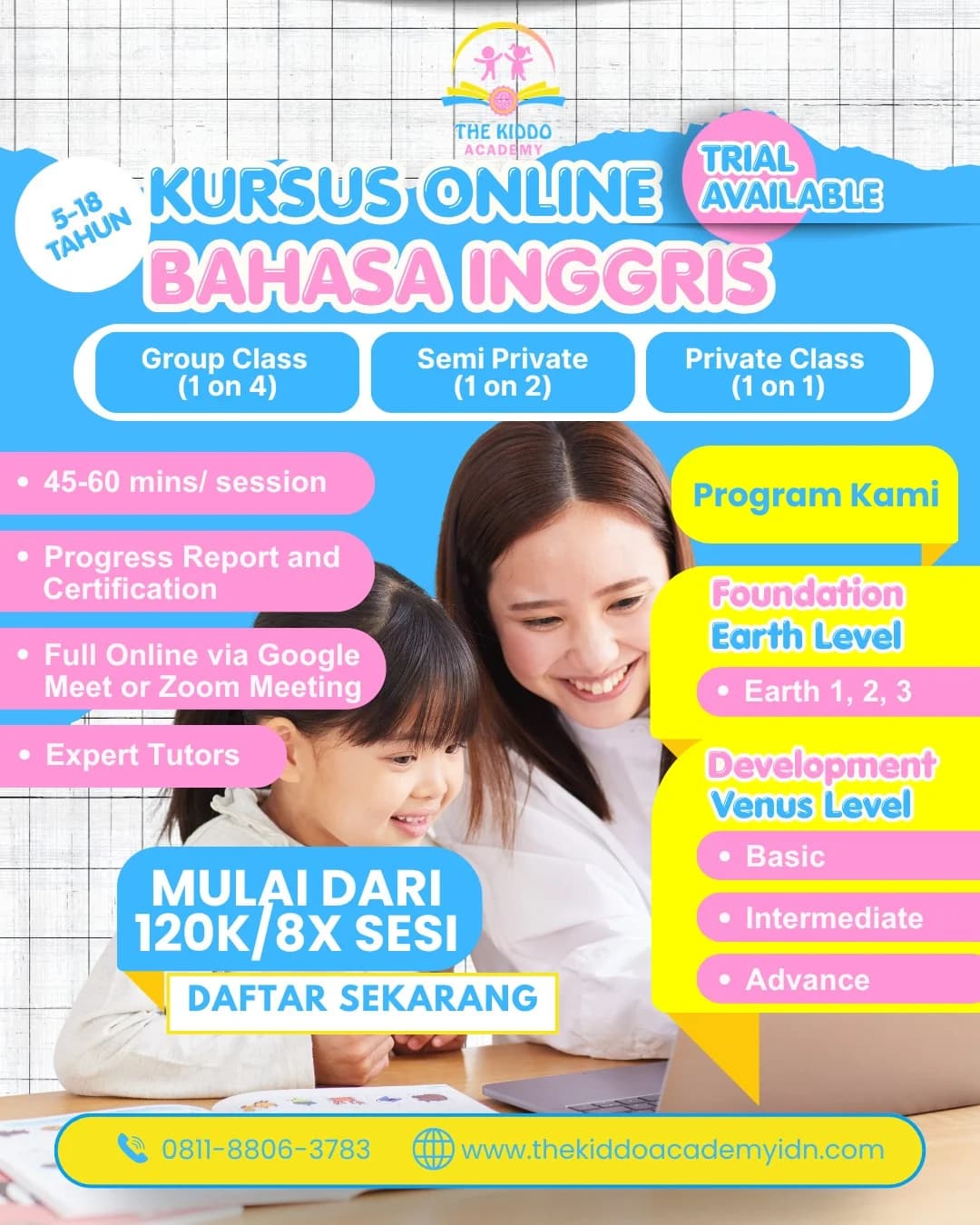 A tutor learning English online with a child